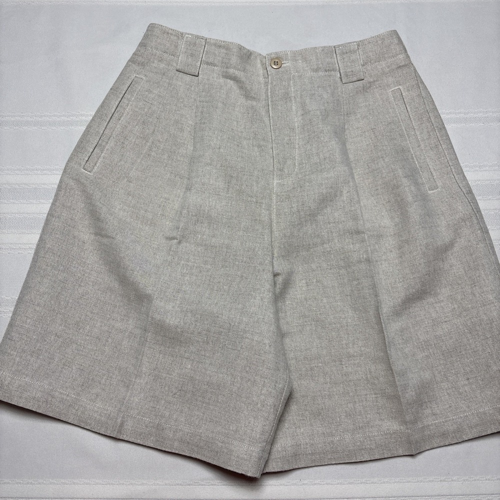 Liz Claiborne Liz Sport Vintage Pleated Shorts Beige Linen Cotton Size 10